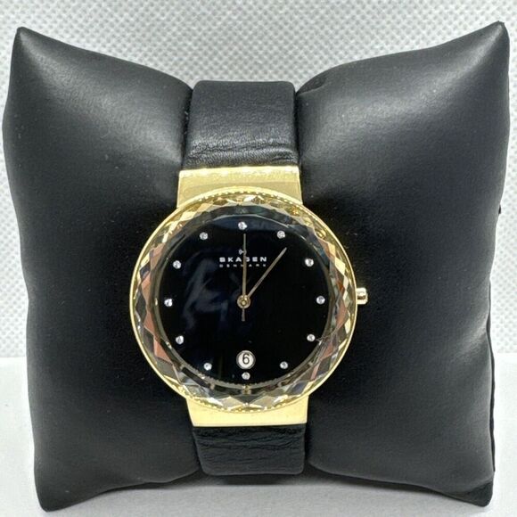 Skagen SKW2124 Women's Black Leather Strap Analog Dial Quartz Wrist Watch JNA578 - Picture 1 of 11